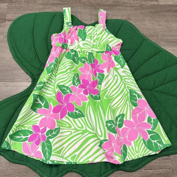 Strawberry Guava Hawaii Girls 5 Green Pink Plumeria Dress - Picture 1 of 4